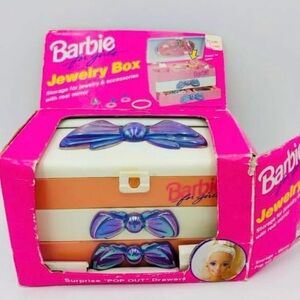 Barbie Pink and White Jewelry Box with Blue Accents